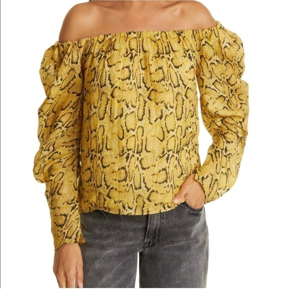 Frame Off the Shoulder Billow Top size XS yellow python - Picture 1 of 9